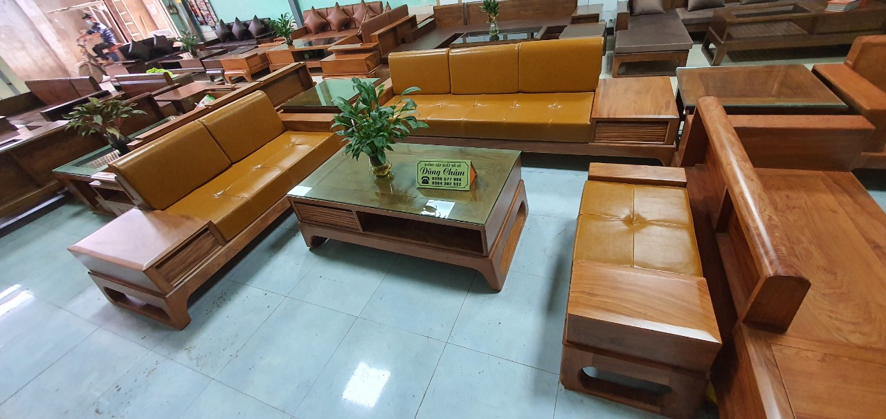Sofa 2 Văng Gỗ Phòng Khách Gỗ Gõ Tự Nhiên Cao Cấp